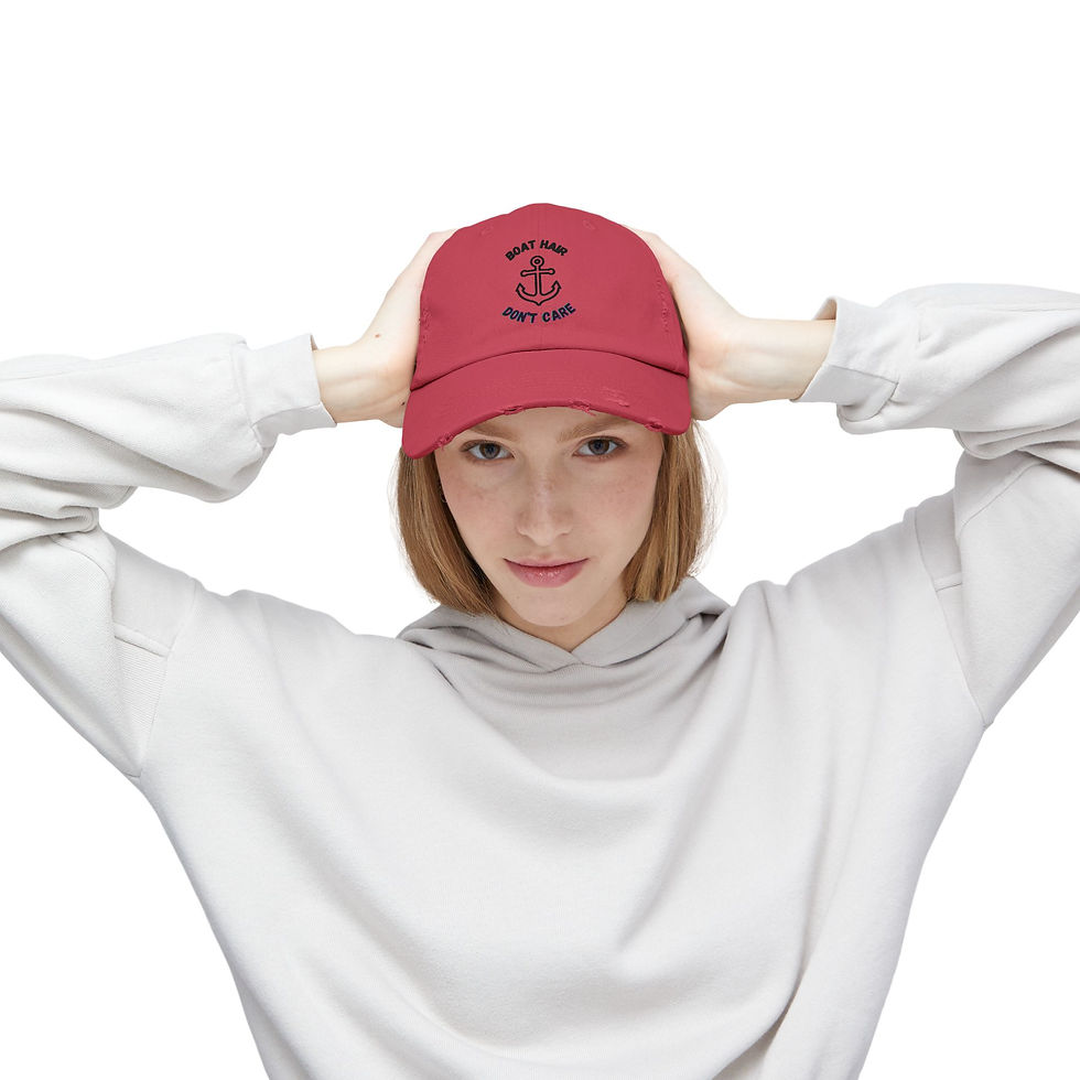 Thumbnail: Cap: ‘Boat Hair Don’t Care’ Distressed - Trendy, Casual, Summer, Beach, Boat, 