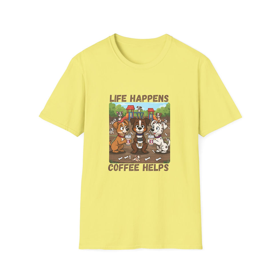 Thumbnail: Coffee Lover Unisex Tee - Life Happens Coffee Helps Funny Trendy Casual Wear