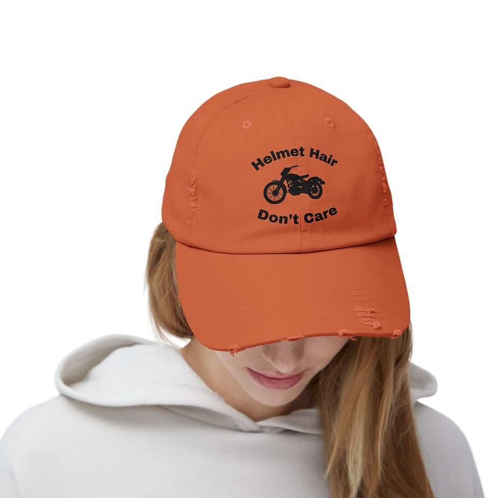 Thumbnail: Distressed Cap - Helmet Hair Don't Care - Motorcycle Trendy Casual Unique Riders