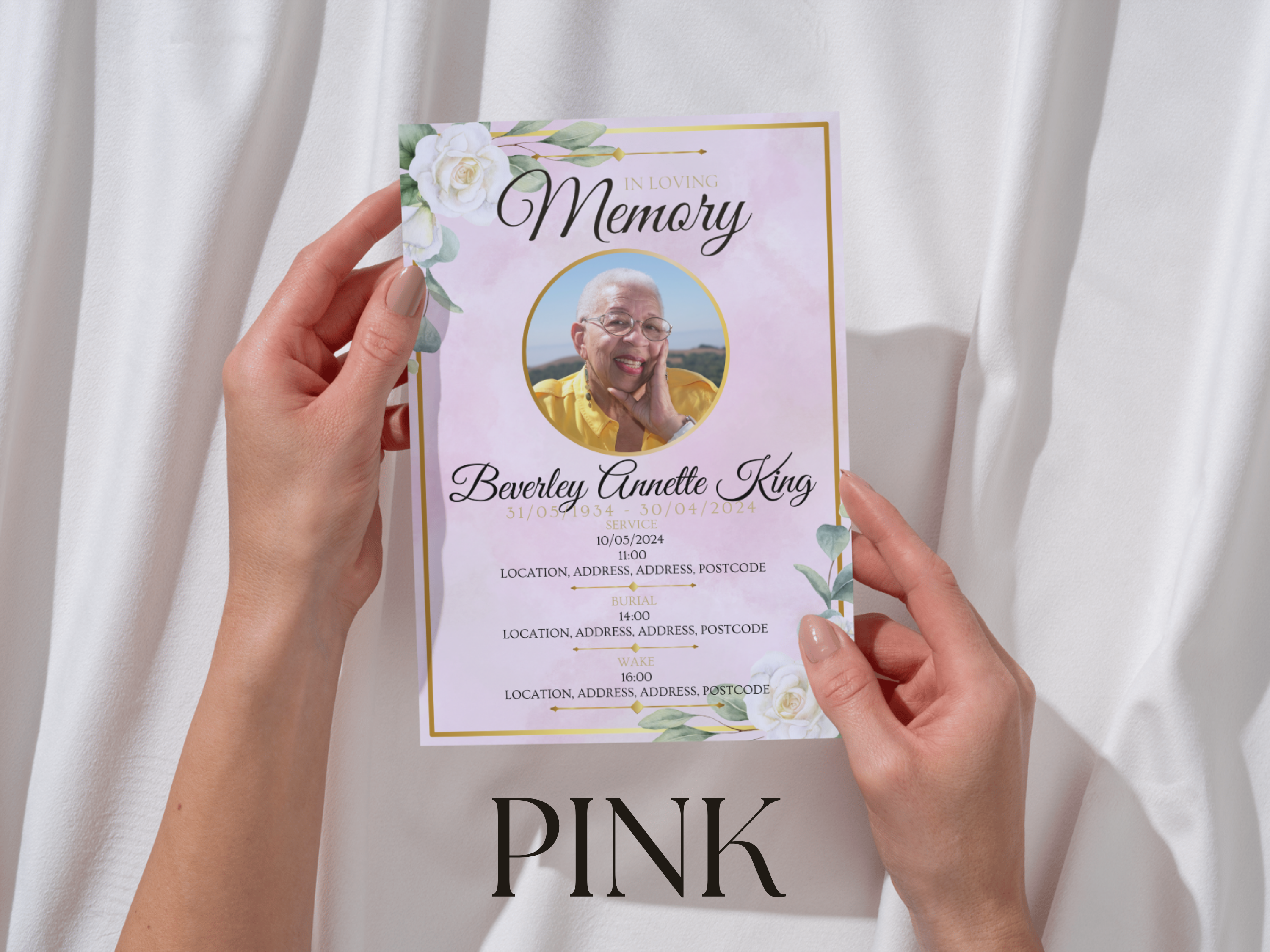 Pink 4 Page Funeral Order of Service Programme, Floral A5 Booklet Template