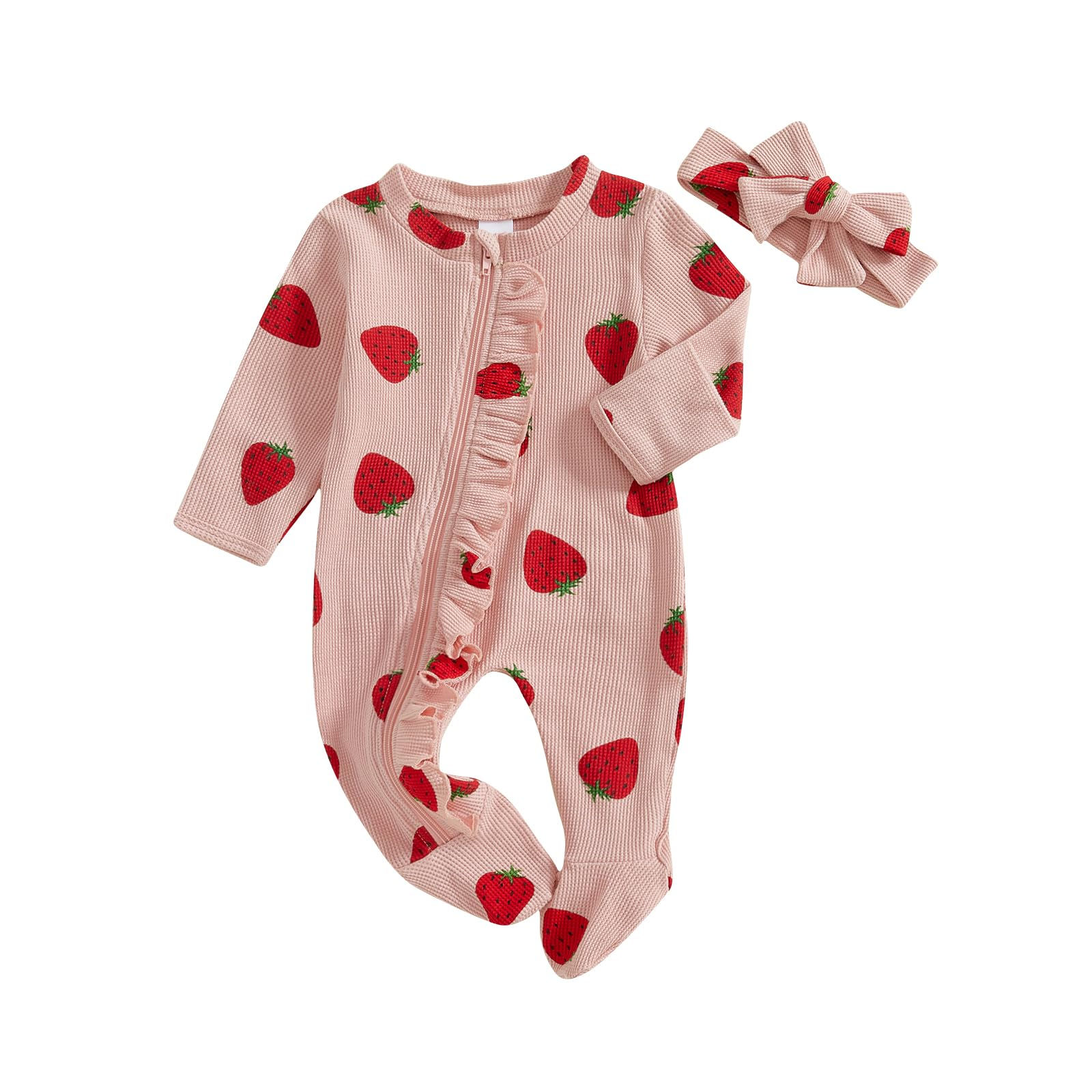 Newborn Baby Girl Strawberry Print Knit Romper