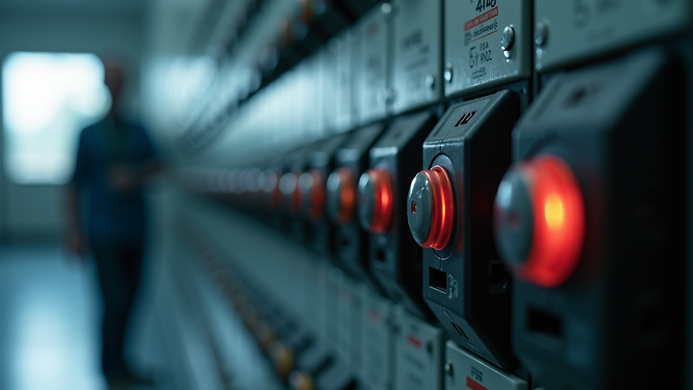 Close-up view of electrical panel with circuit breakers