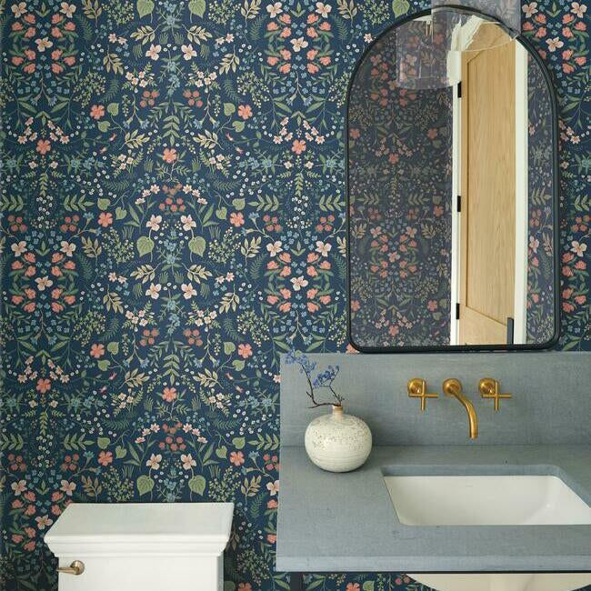Thumbnail: floral whimsical navy wallpaper installed