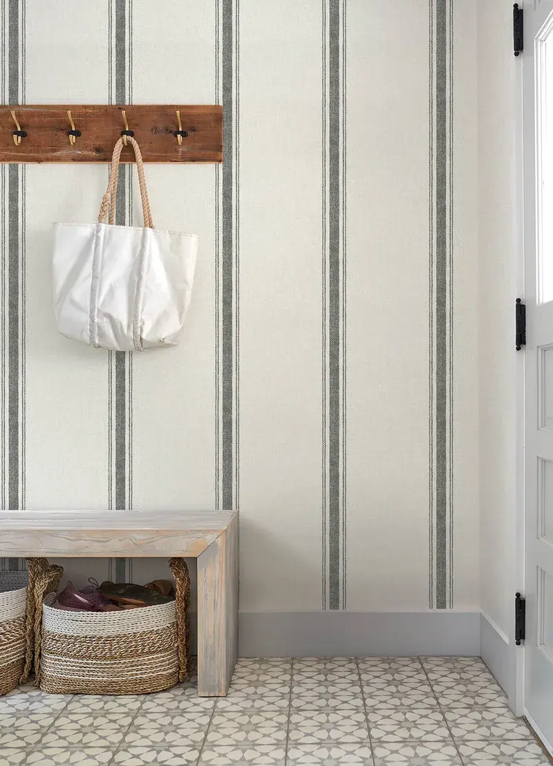 Thumbnail: modern farmhouse fabric stripe wallpaper blue
