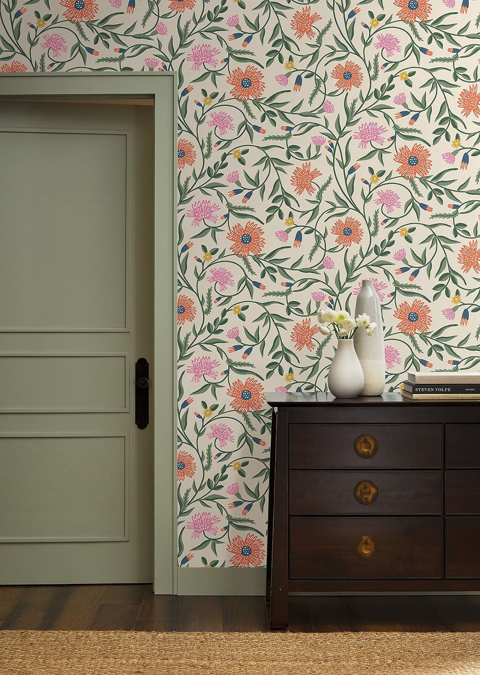 Thumbnail: whimsical floral wallpaper pink and coral installed