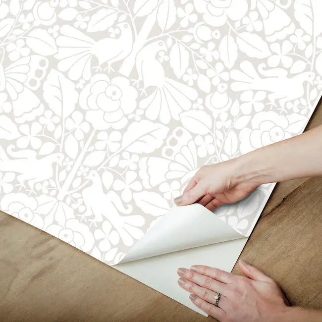 Thumbnail: whimsical peel and stick wallpaper beige cream taupe grey