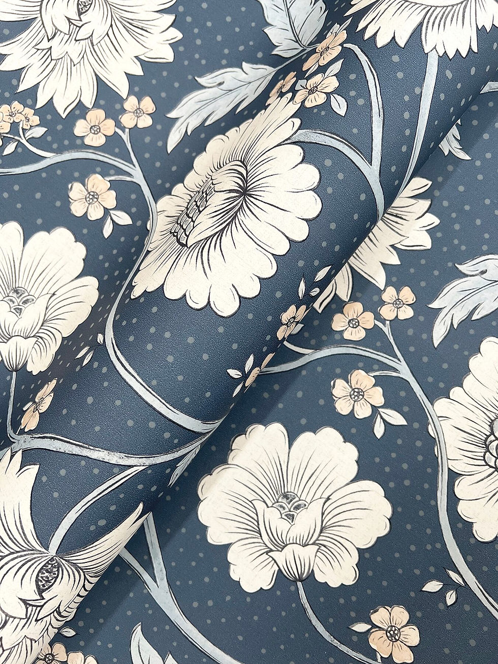 Thumbnail: modern farmhouse floral trail wallpaper taupe blue navy
