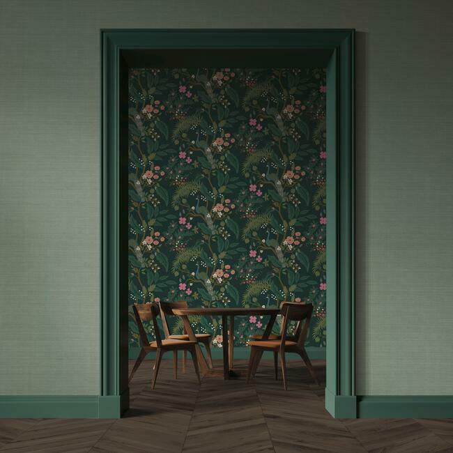 green textured wallpaper installed