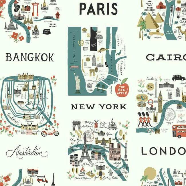 blue & red city maps wallpaper
