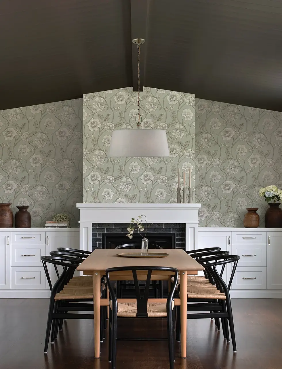 modern farmhouse floral trail wallpaper taupe green