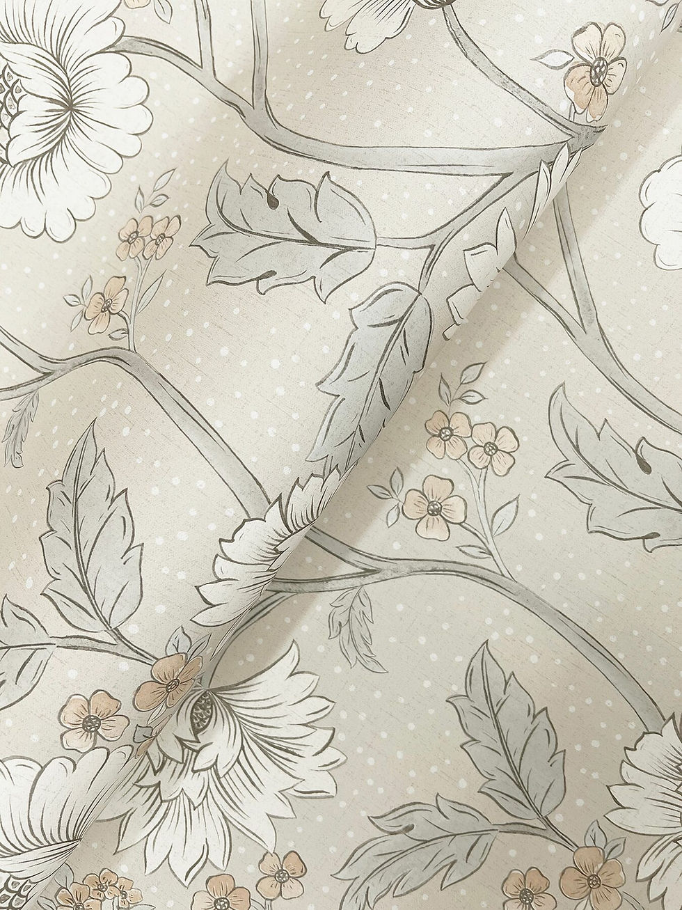 Thumbnail: modern farmhouse floral trail wallpaper taupe beige