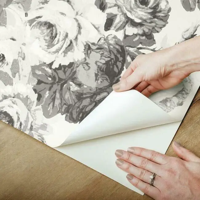 Thumbnail: black and white vintage rose peel and stick wallpaper