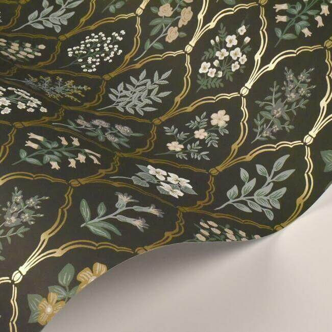 Thumbnail: botanical hawthorn wallpaper black linen