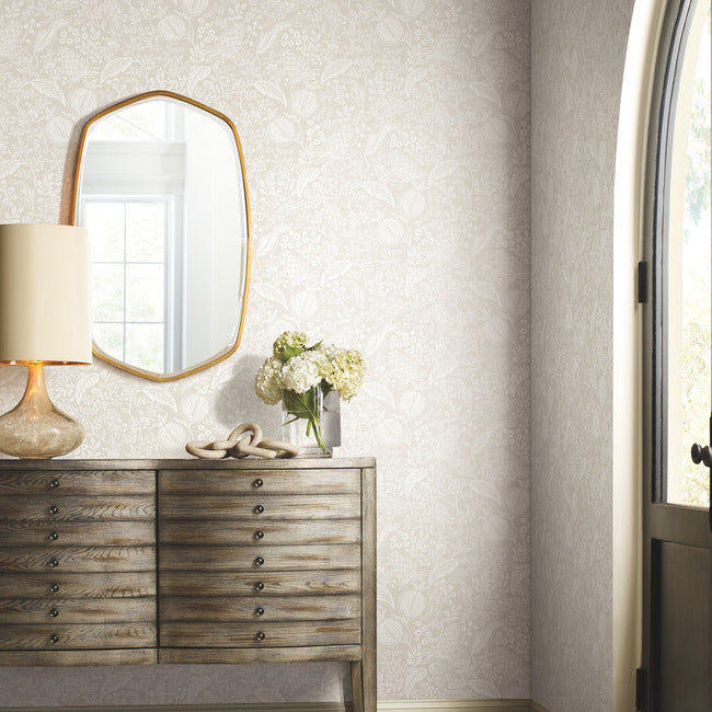 Thumbnail: beige pomegranate whimsical wallpaper installed