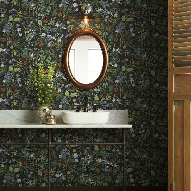Thumbnail: black woodsy whimsical peel and stick wallpaper