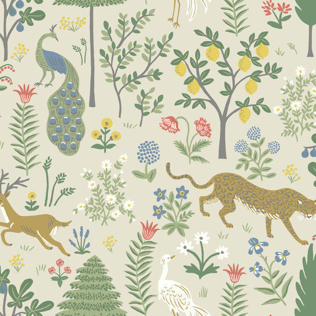 Thumbnail: whimsical menagerie woodland wallpaper pattern in cream