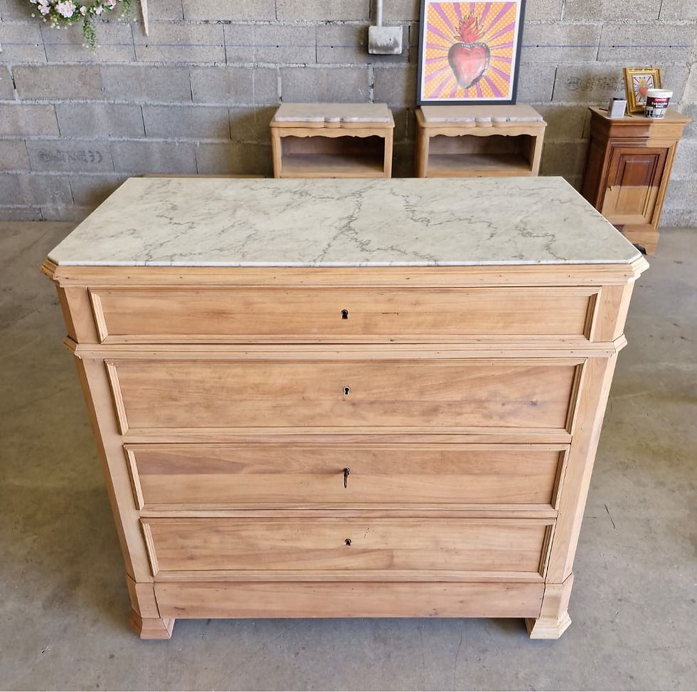 Miniature : Belle commode noyer marbre blanc