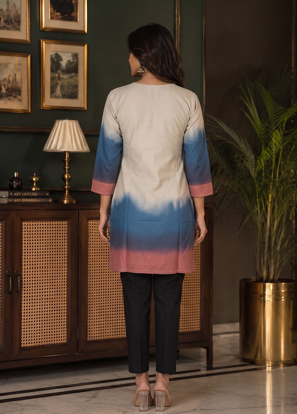 Tricolor Ombre Embroidered Short Kurti for Women by REETVESHA - view 2