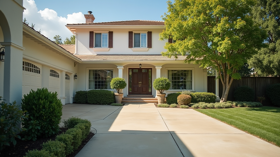 High angle view of a clean residential property with sparkling windows and well-maintained exterior