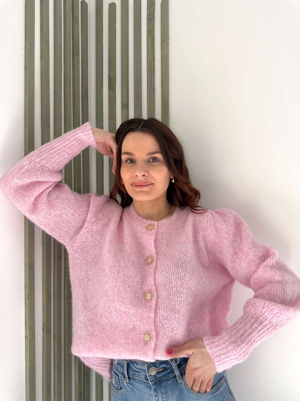 Gilet rose boutons or soleil avec épaulettes - Mademoiselle A