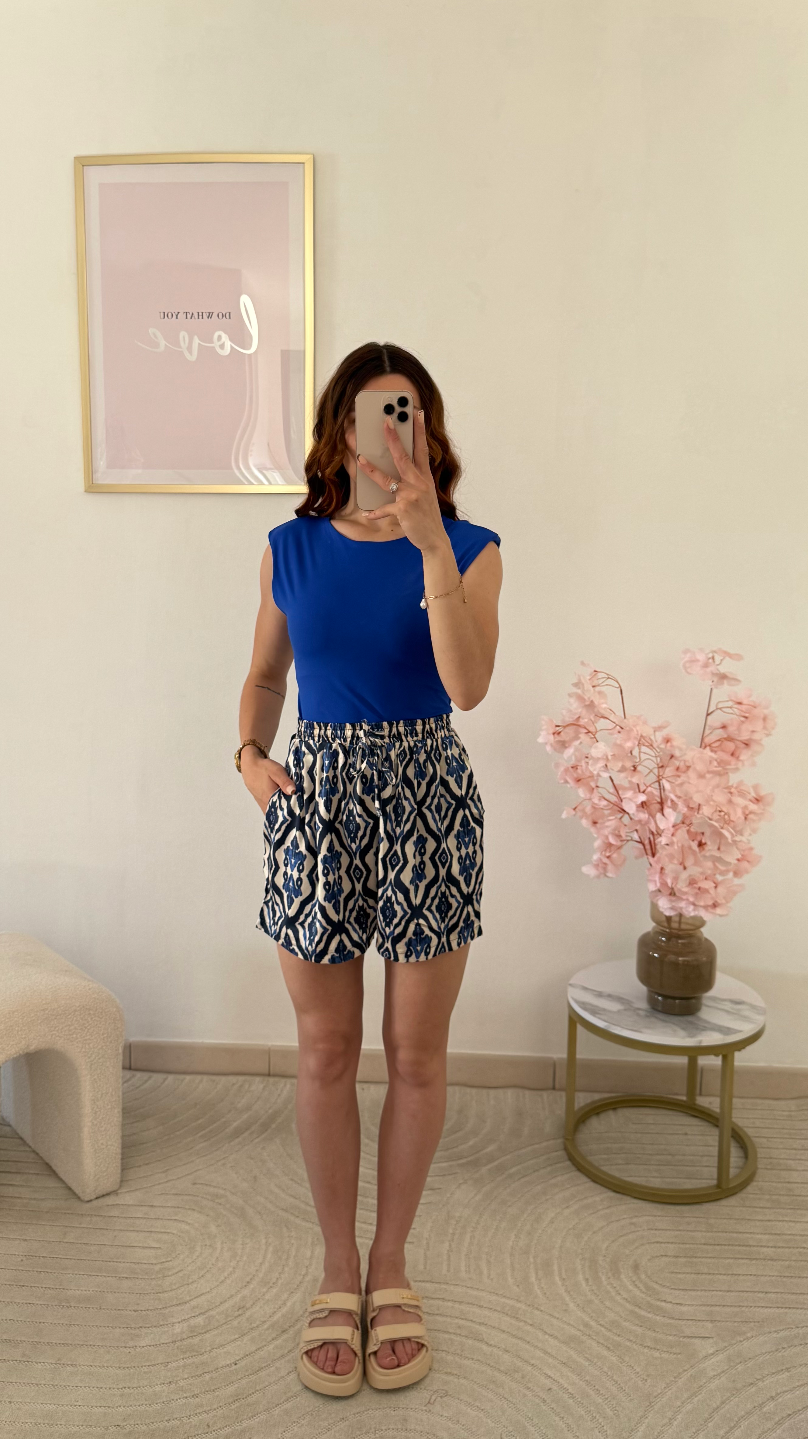 SHORT FLUIDE MOTIFS BLEU