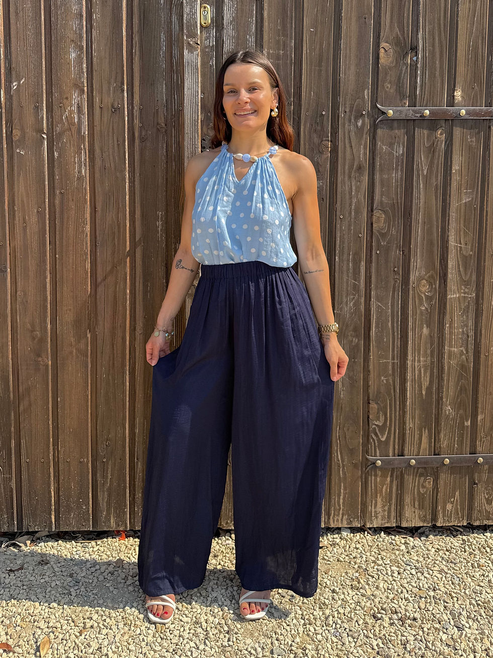 Pantalon fluide marine évasé - Mademoiselle A