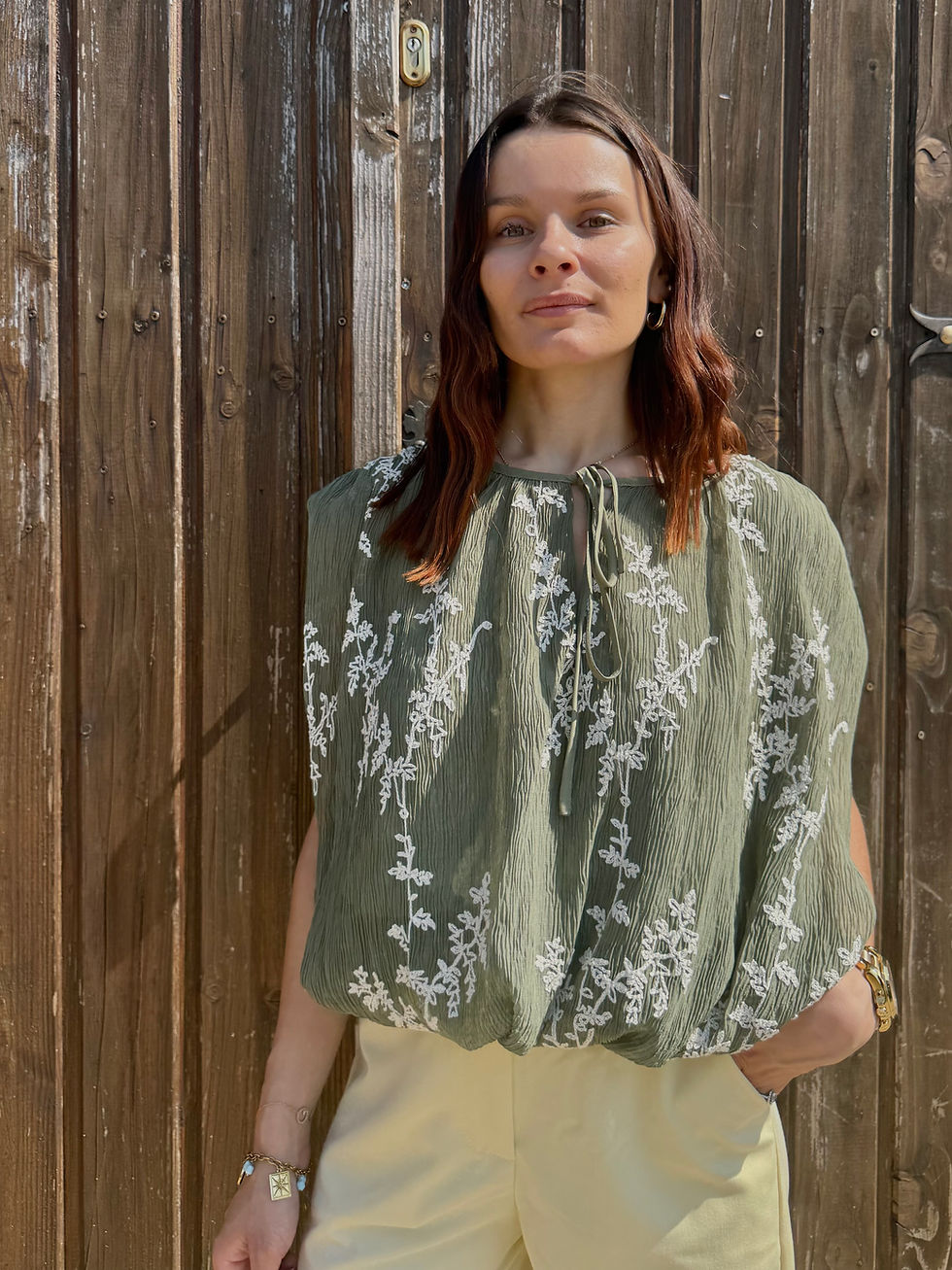 Blouse fleuri kaki bouffant - Mademoiselle A