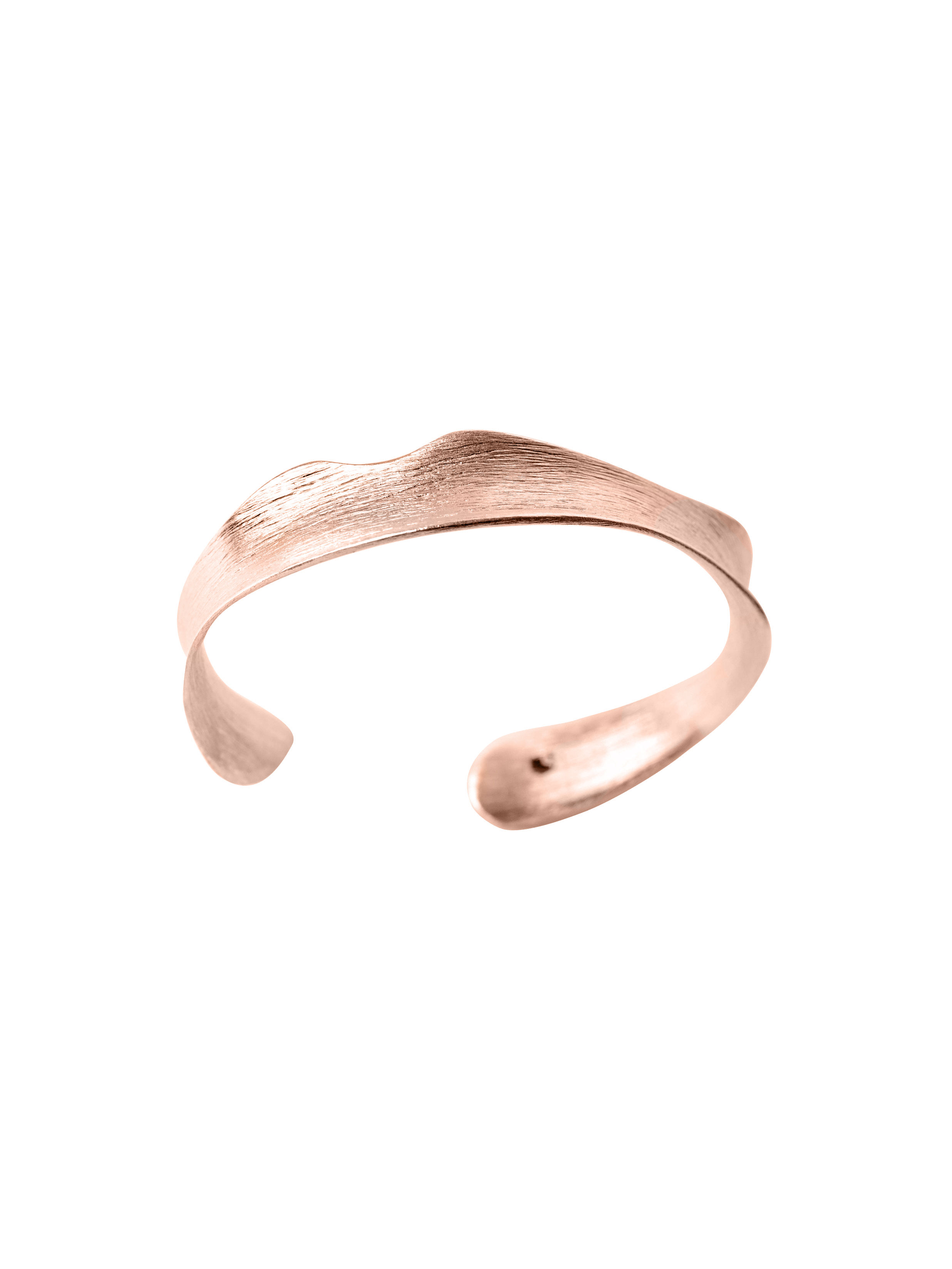 Velký manžetový náramek z růžového zlata s matným povrchem a zvlněným tvarem
