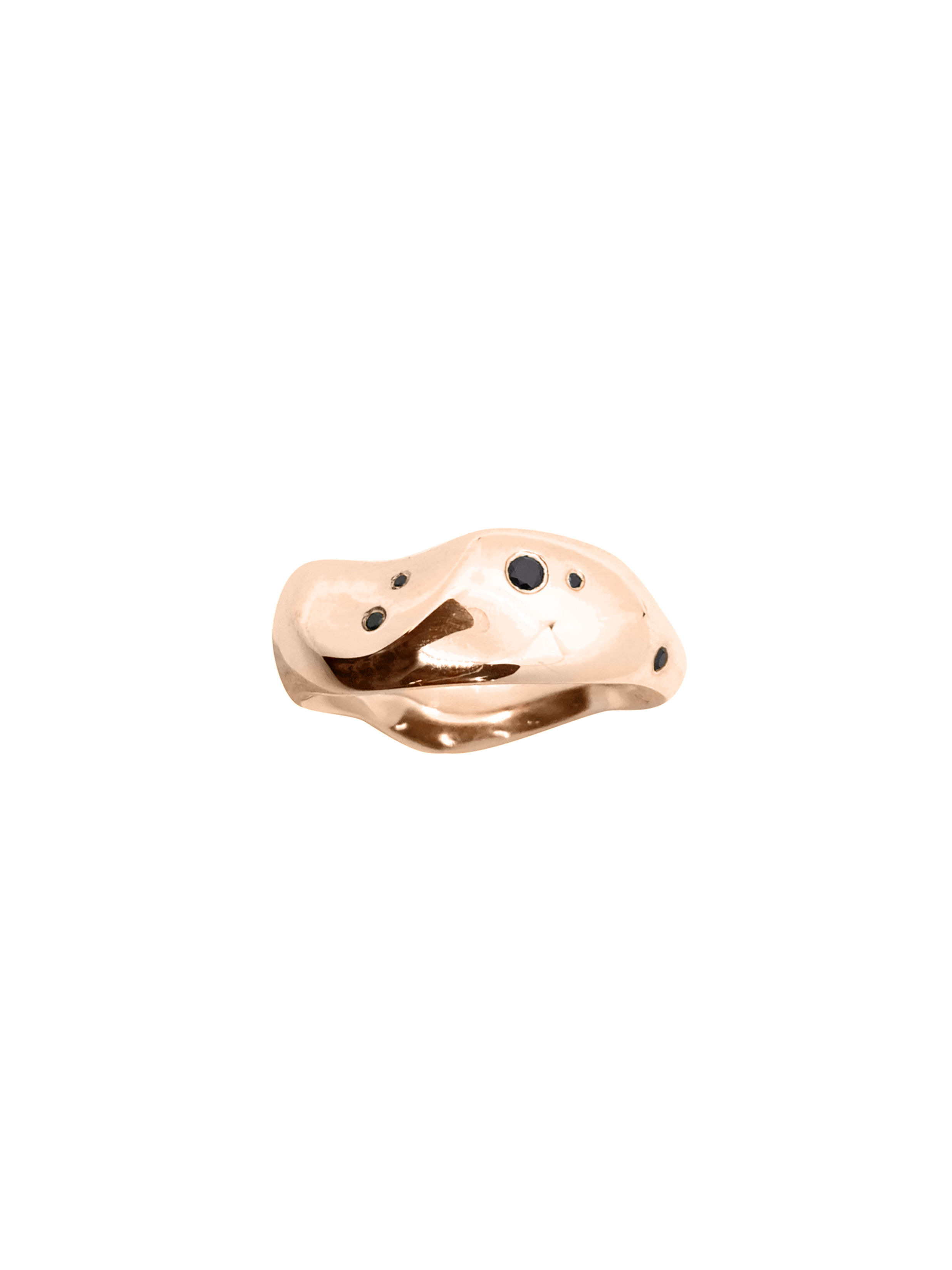 organicky zvlněný prsten Duše - černé diamanty, růžové zlato