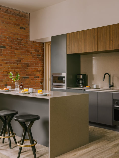 Contemporary hotel kitchen interior, captured by Jacob Côté in Toronto