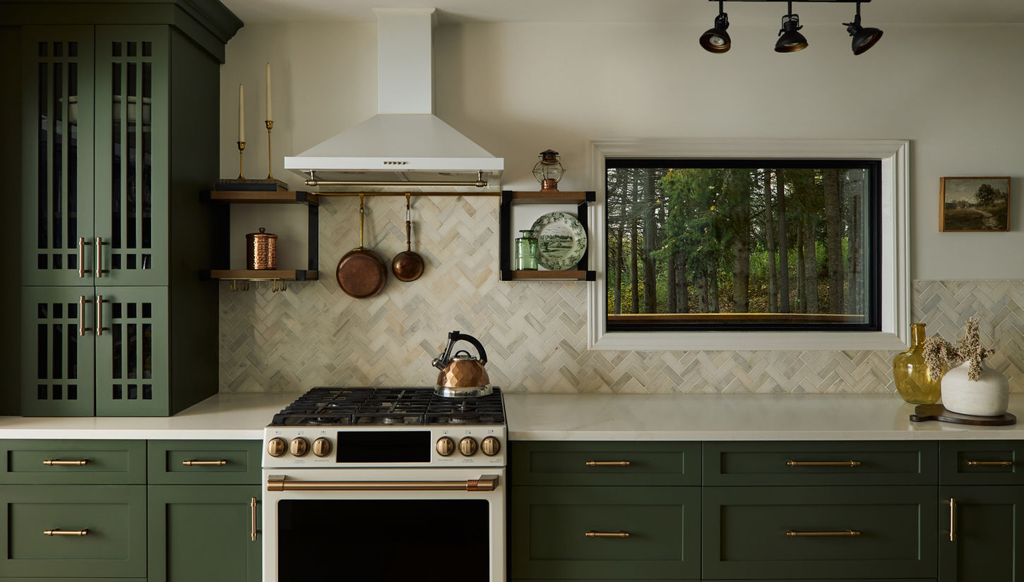 Modern country kitchen with green cabinetry by Merit Kitchens - Toronto interior photographer - house and home