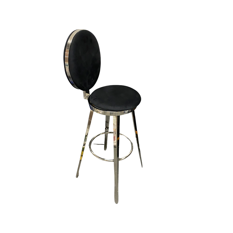 Silver/Black round back barstool with cushion in the back