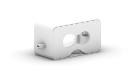 White virtual reality headset on a plain background.