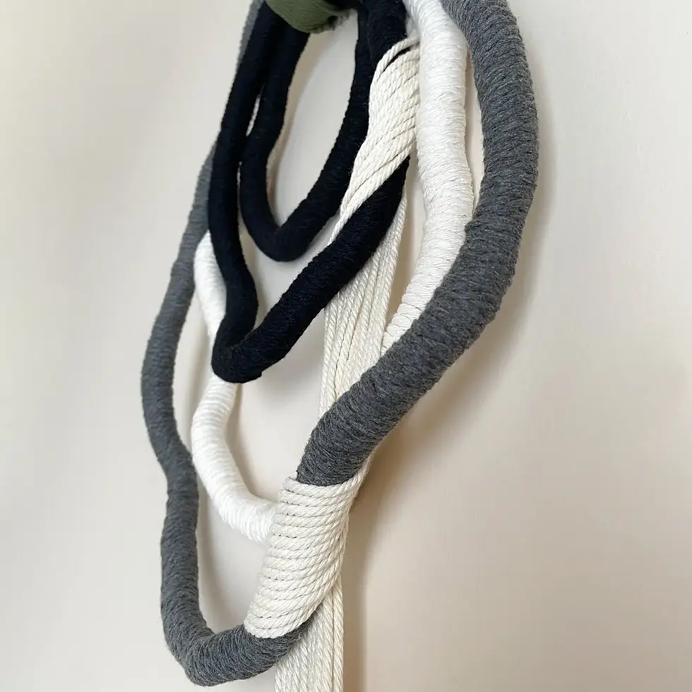 Thumbnail: Wrapped Cotton Fiber Wall Hanging - Colorway: Blues & Neutrals