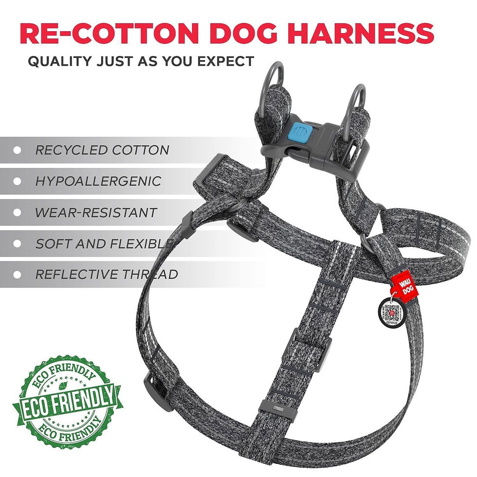 Thumbnail: Grey Cotton Dog Harness Soft Eco Friendly Adjustable for Large Dogs L Size