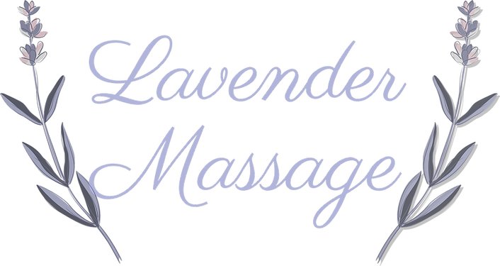 A small bunch of lavender flowers at each side of some text which reads 'Lavender Massage'