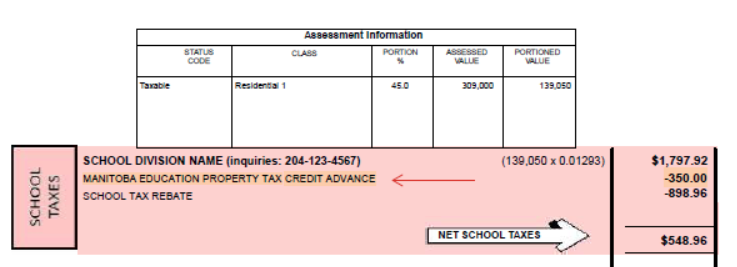 Sample of the School Tax Section of the tax bill that did receive the EPTC in 2024