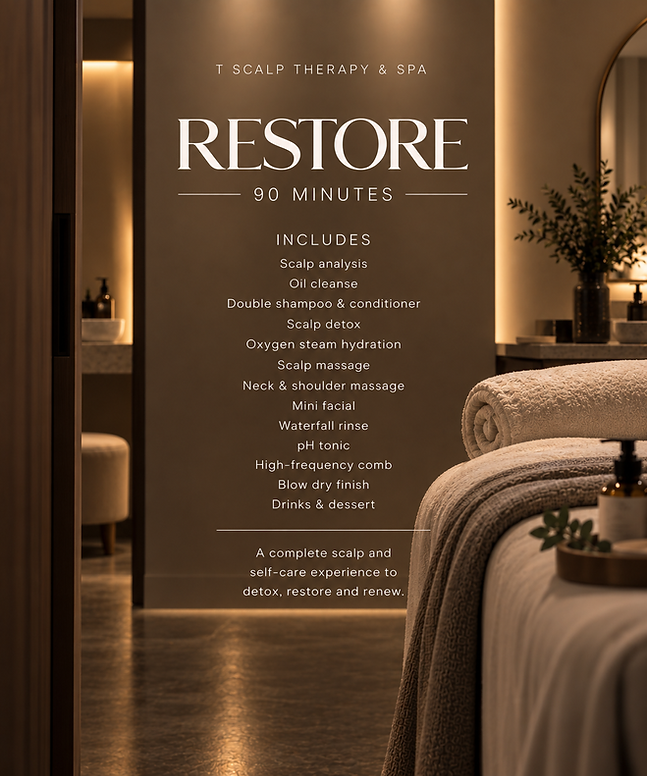 Restore 90 minute head spa neck shoulder massage mini facial T Scalp Therepay Spa.png