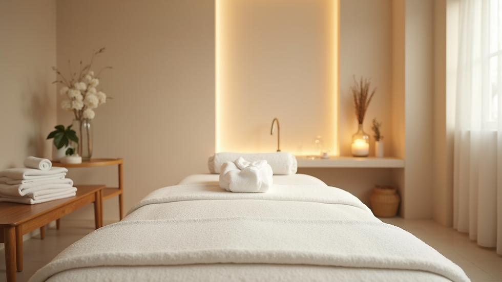 Close-up view of a serene spa room with soft lighting and minimal decor