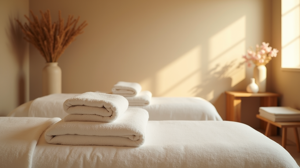 Close-up view of a serene spa room with soft lighting and minimal decor