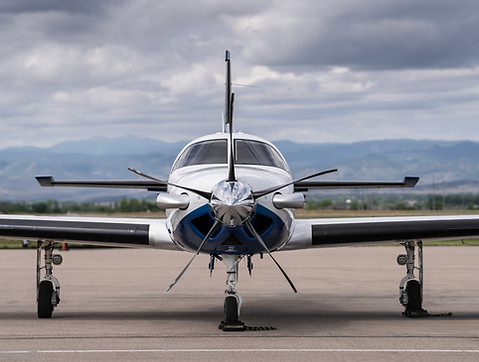 Color photo of a Meridian turboprop in front view showing fuselage, wing, and propeller, highlighting the aircraft’s s