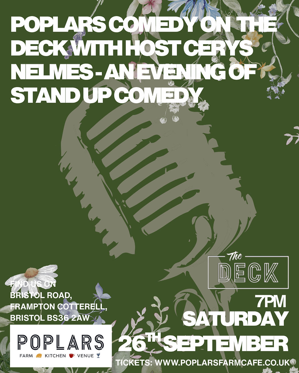 Poplars Comedy on The Deck - Saturday 26th September at 7pm