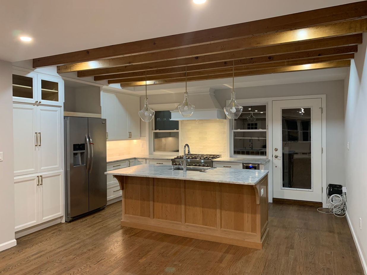 Brooklyn New York Townhouse Renovation, New kitchen Design and Open Floor Plan, Exposed Beams