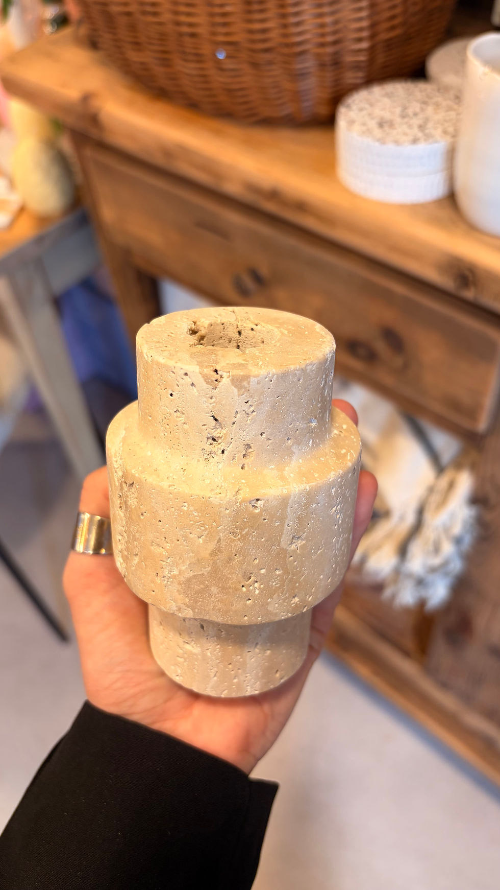 Miniature : Bougeoir en travertin naturel