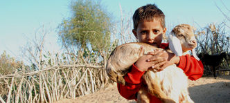 Manganiyar child with goat, Rajasthan