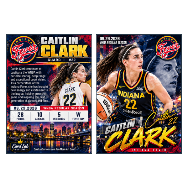 Caitlin Clark Indiana Fever 09.29.26 - Custom Fan Made Card front and back