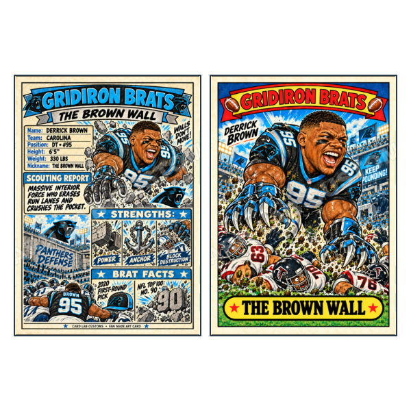 Derrick Brown Gridiron Brats - The Brown Wall - Carolina - Custom Fan Made Card front and back