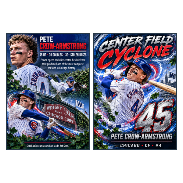 Pete Crow Armstrong Center Field Cyclone Chicago Cubs - Custom Fan Made Card front and back