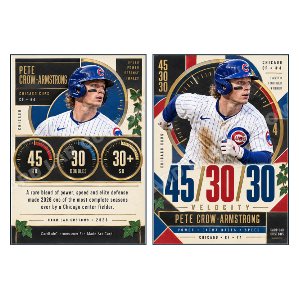 Pete Crow Armstrong 45-30-30 Chicago Cubs - Custom Fan Made Card front and back