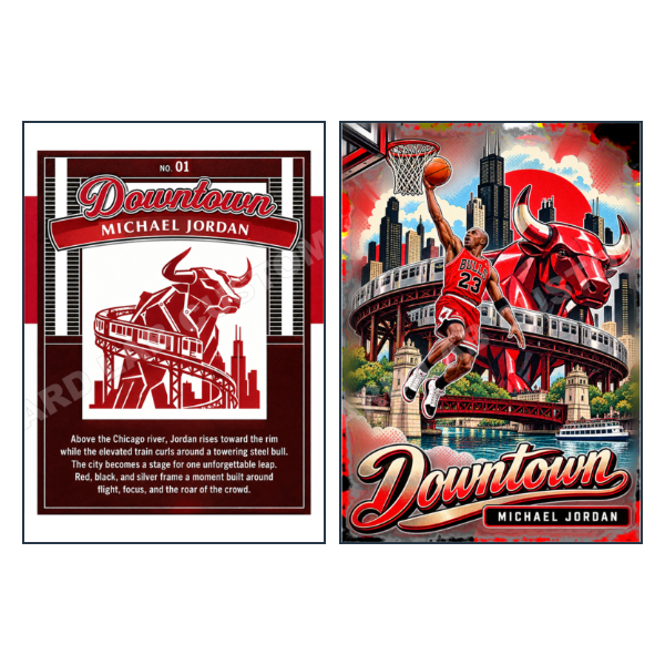 Michael Jordan Downtown Red Bull Chicago Bulls - Custom Fan Made Card front and back